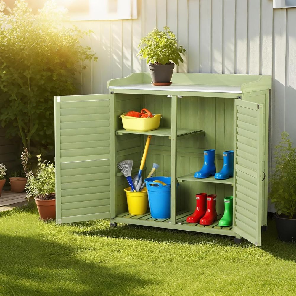 Outdoor Potting Bench with Met - Gardening Tools Wooden review and price