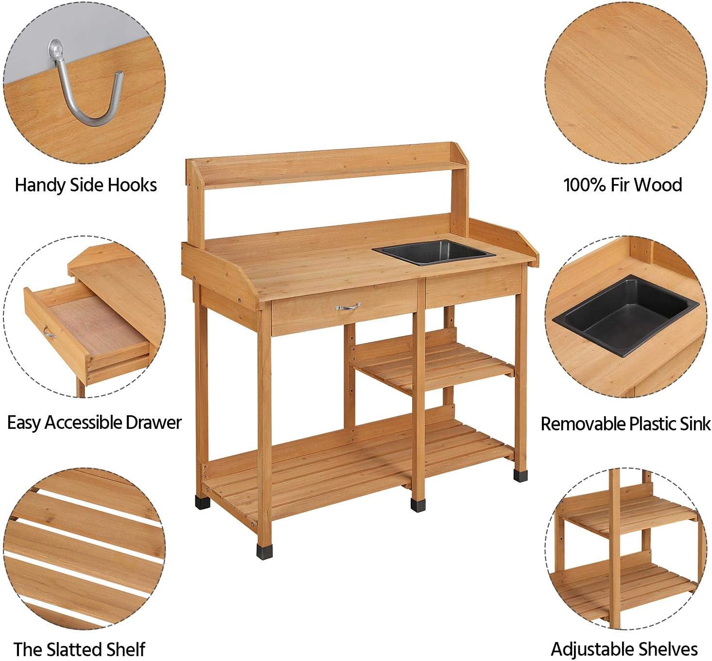 Potting Bench with Sink & Draw - Gardening Tools Wooden review and price